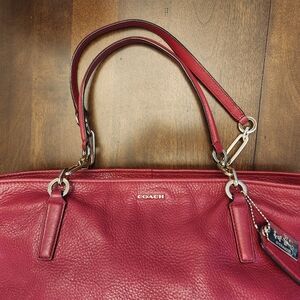 Coach Pebbled Leather Tote in Berry Pink/Dark Red with Gold Hardware